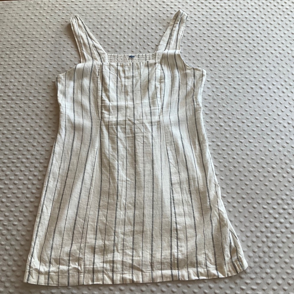 Old Navy Linen Blend Mini Dress Womens XL White Gray Striped Smocked Back Tank